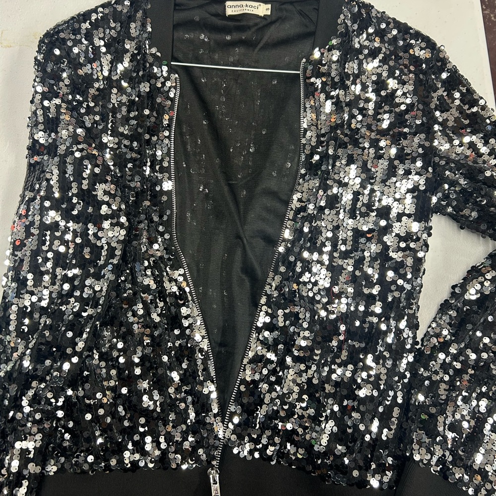Anna-Kaci Black Sequin Bomber Jacket
